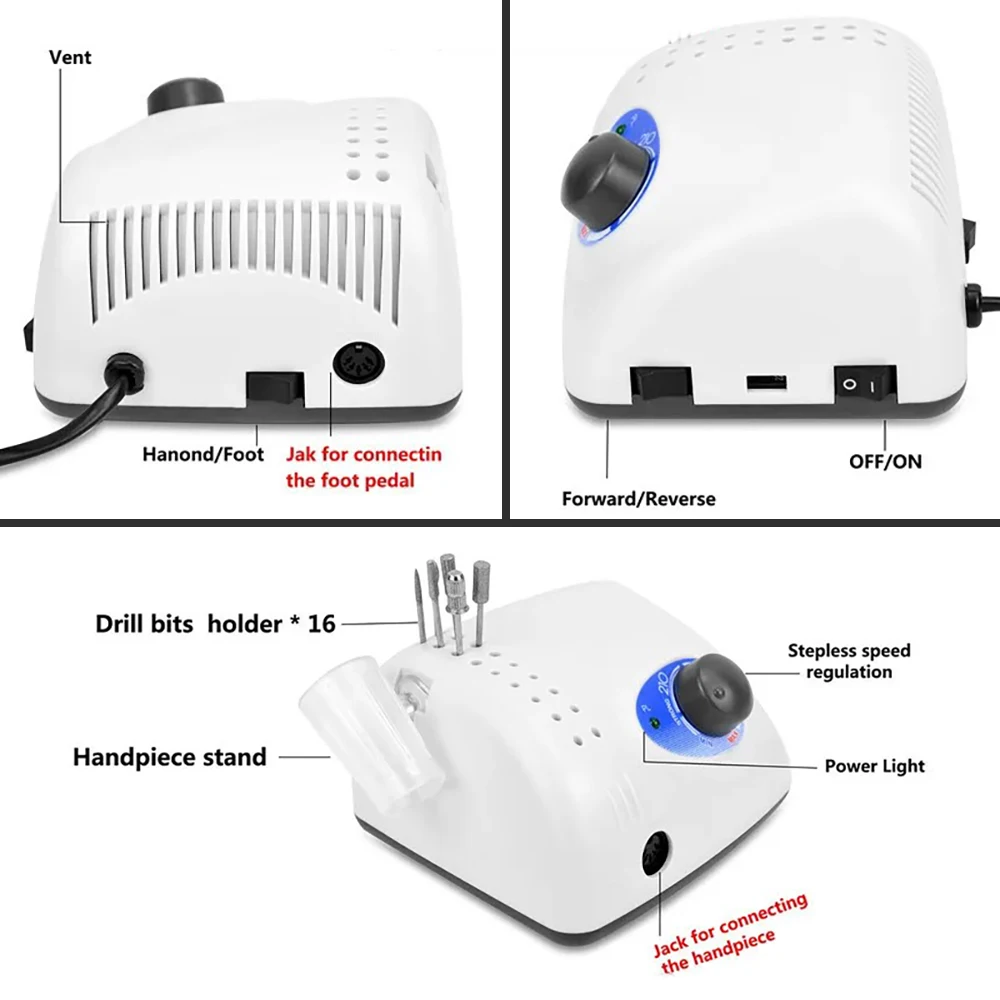 Dental Lab Micromotor Strong 210 Nail Drill 65W 35000 Machine Cutters Manicure Electric Nail Drill Milling Manicure Machine