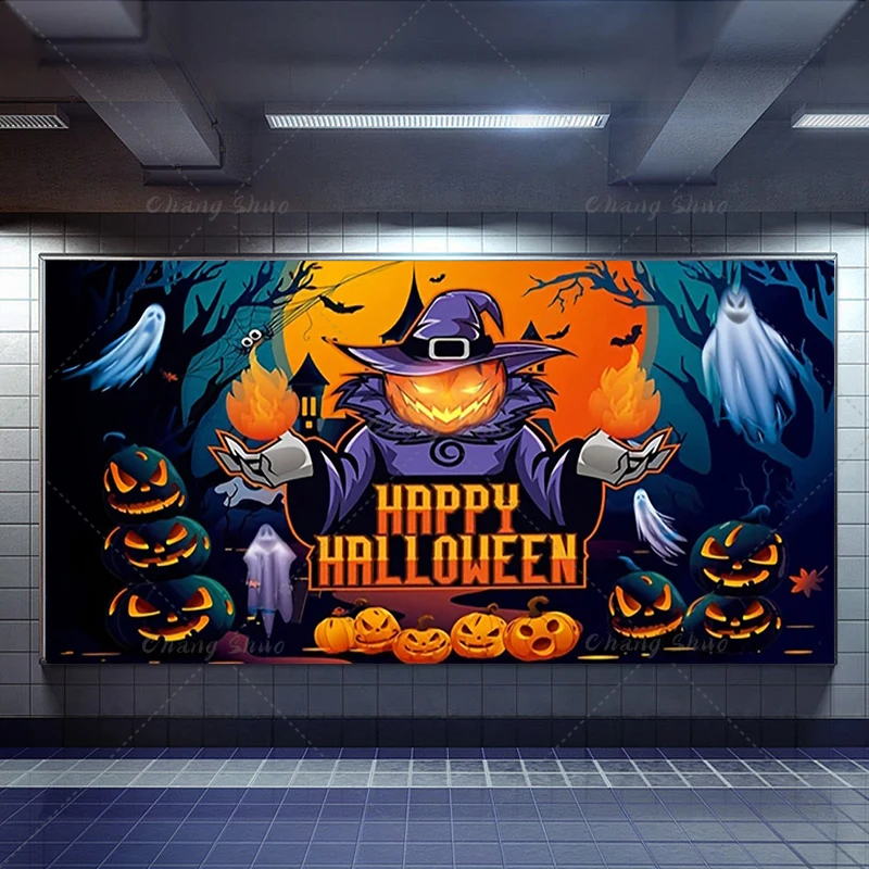 

Halloween Scary Themed Photography Background Pumpkin Bat Moon Backdrop Family Party Decoration Props Banner for Photo Studio