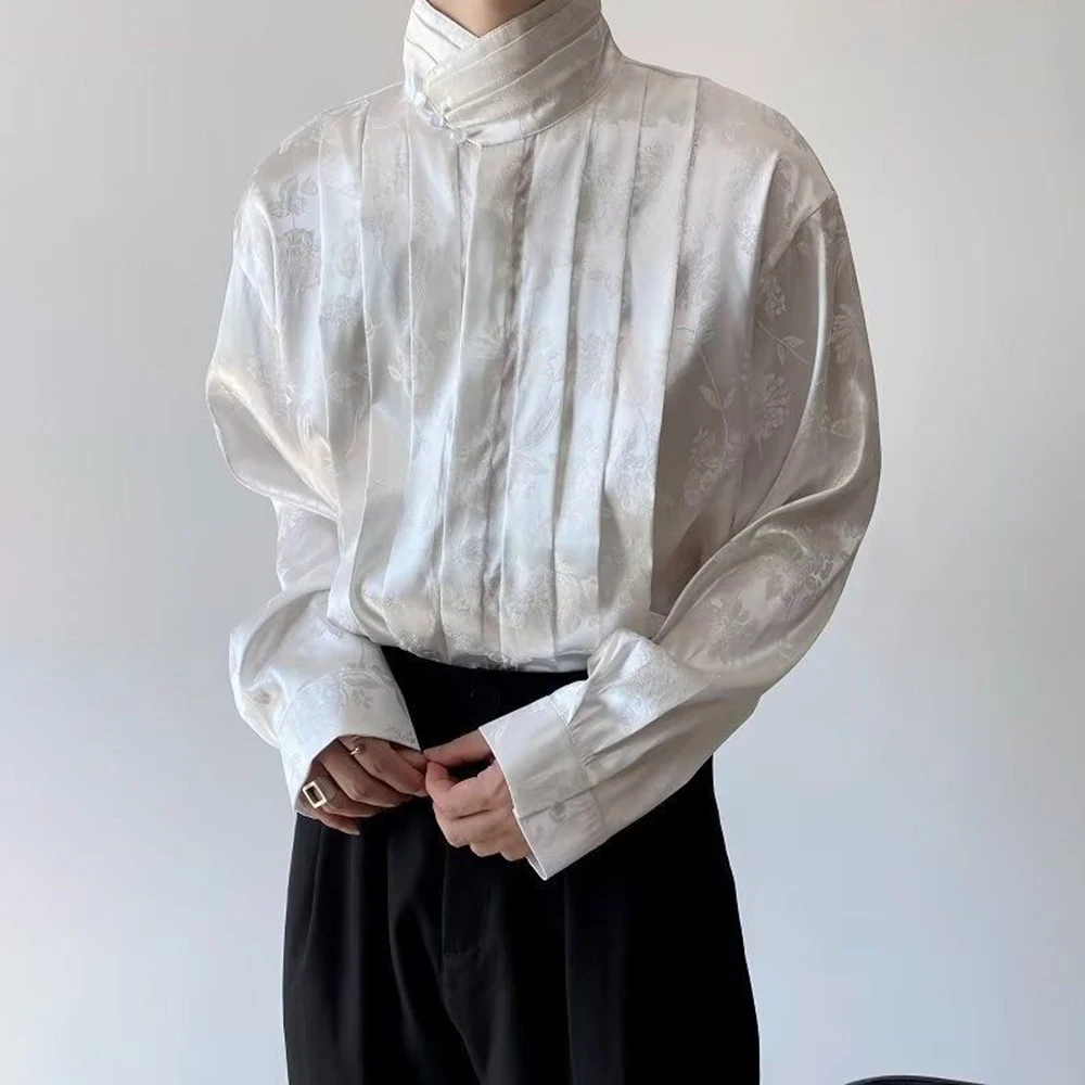 

2025 Winter New Men's Embroidered Long-Sleeved Shirt Chinese Retro Fashion Trendy High Street Loose Casual Niche Men's Top