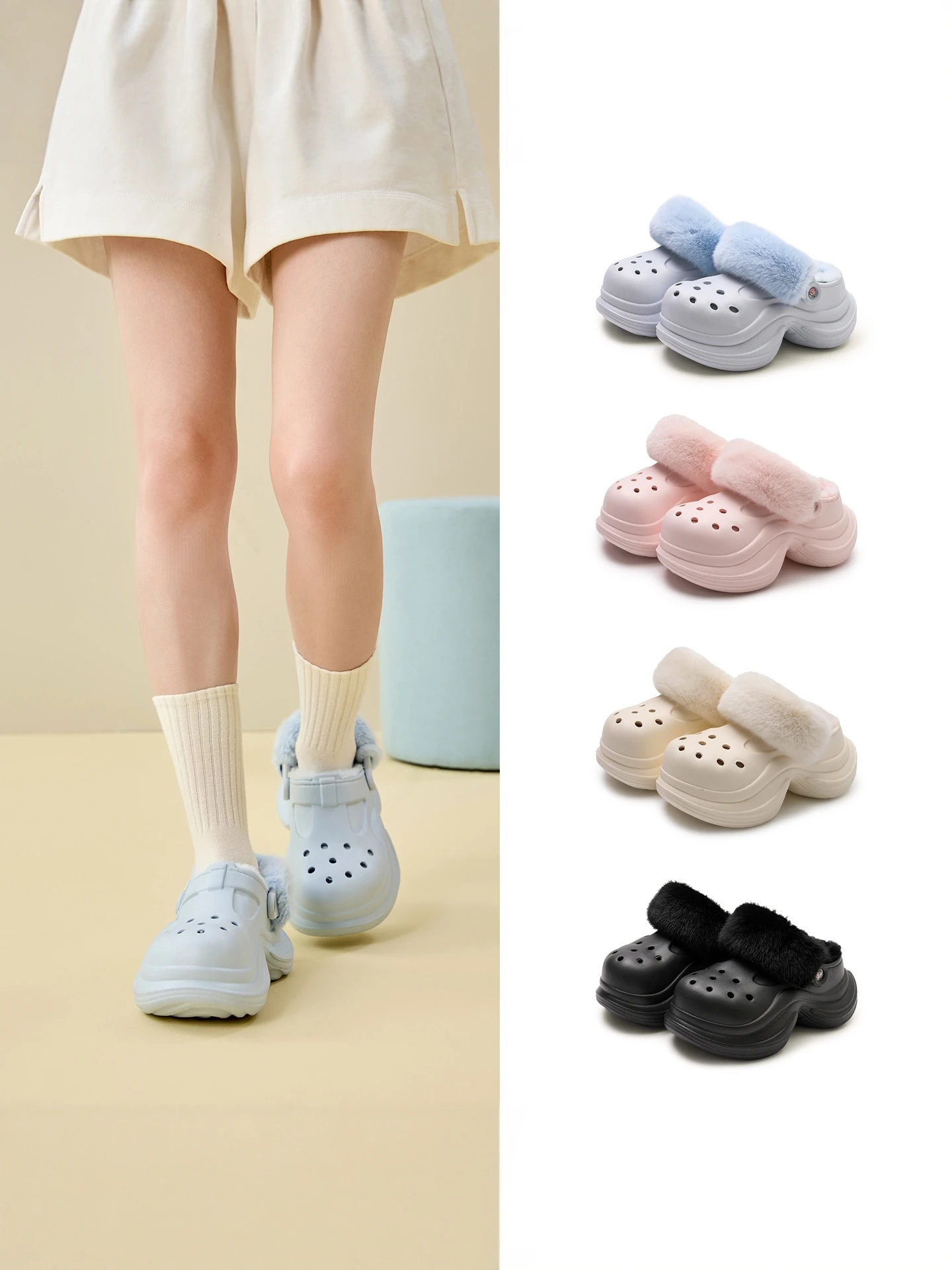 

Женские меховые тапочки без шнуровки Thi Bot, противоскользящие, теплые, прочные, осенне-зимние домашние и уличные тапочки с круглым носком, повседневные