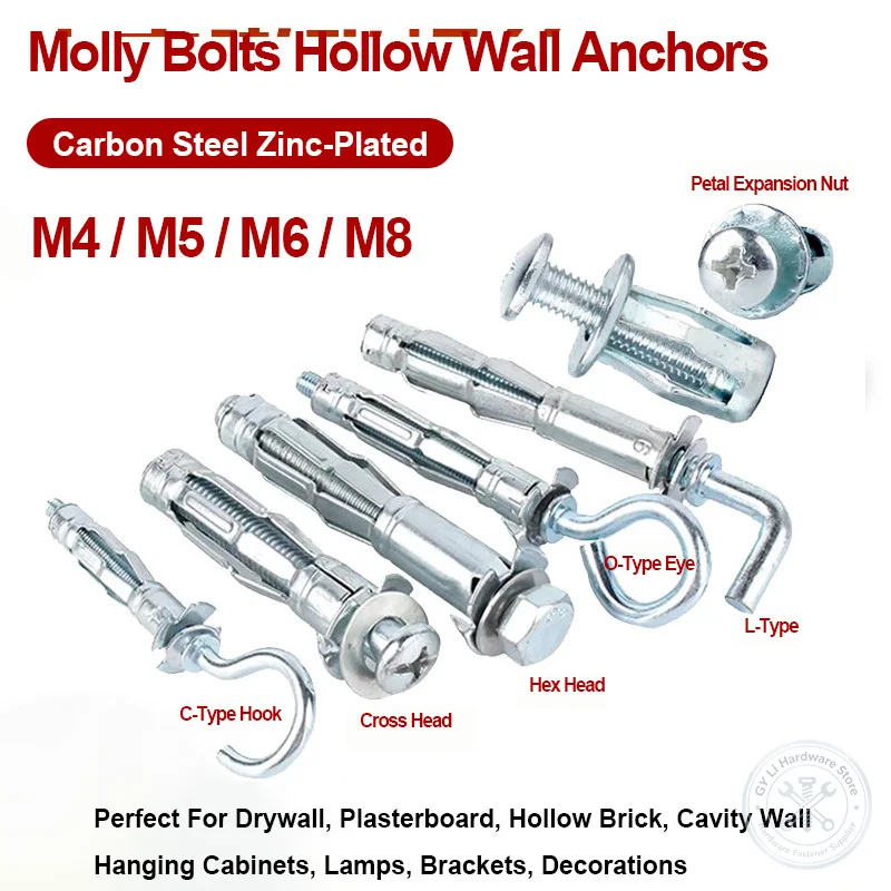 M4 M5 M6 M8 Heavy Duty Molly Bolt Hollow Wall Anchor Zinc Plated Drywall Screw Gypsum Plasterboard Hollow Brick Ceiling Fastener