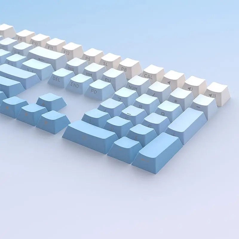 Sky blue side engraving gradual change original height 133 keycap character luminous PBT two-color injection molding small full