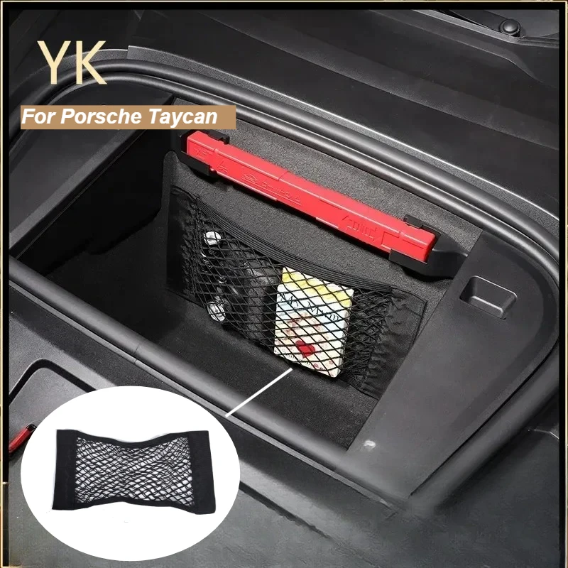 

For Porsche Taycan 2019 2020 2021 2022 Polyester Black Car Trunk both sides Storage Mesh Bag Cargo Storage Net Car Accessories