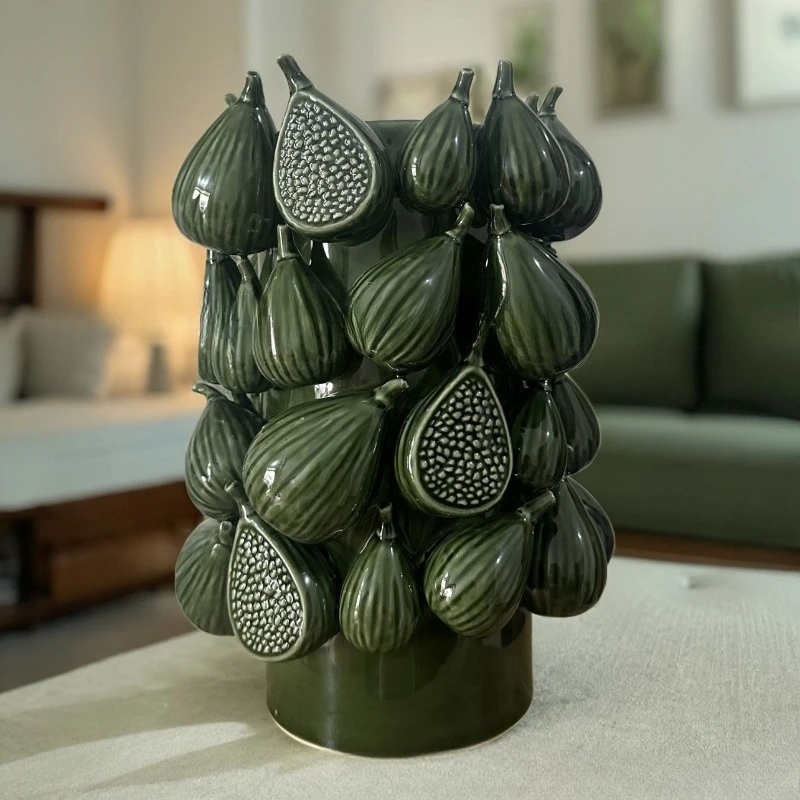 Ceramic Fruit Vase Ornament, Fig Flower Arrangement, Decorative Home Crafts, High-end Handmade