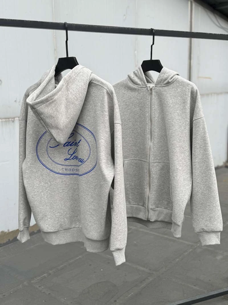 

2024FW Grey Zipper Cardigan Saint Hoodie Men Women Best Quality Heavy Fabric Sweatshirt Pullovers