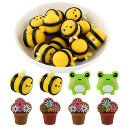 8Pcs 3D Silicone Beads Bee Frog Animal Focal Beads Food Grade DIY Bracelet Keychain Beadable Pen Accessories