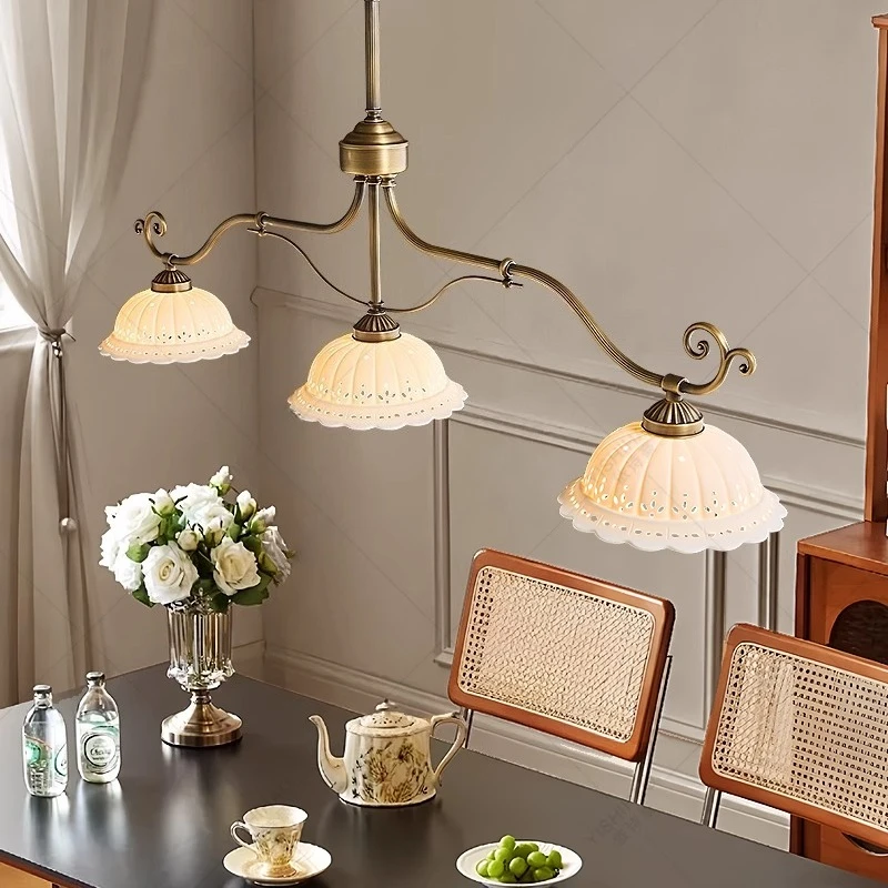 

Nordic Style All Copper Vintage Restaurant Pendant Light Minimalist Decor Style Long Strip Lighting Eye Protection Room Lighting