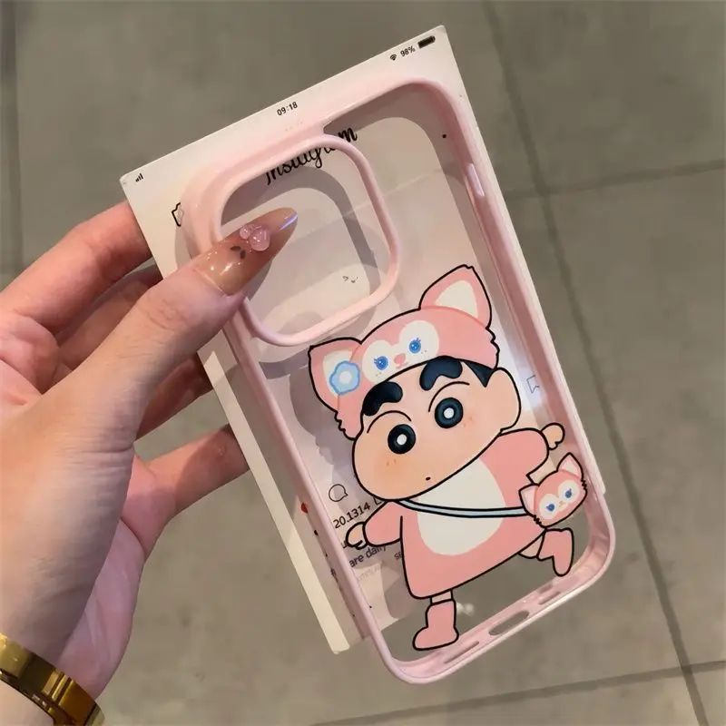 Kawaii تلوين شين تشان الكرتون جراب هاتف آيفون 16 15 14 13 12 11 برو ماكس زائد XS XR X 7 8 أنيمي الاكريليك غطاء مقاوم للصدمات