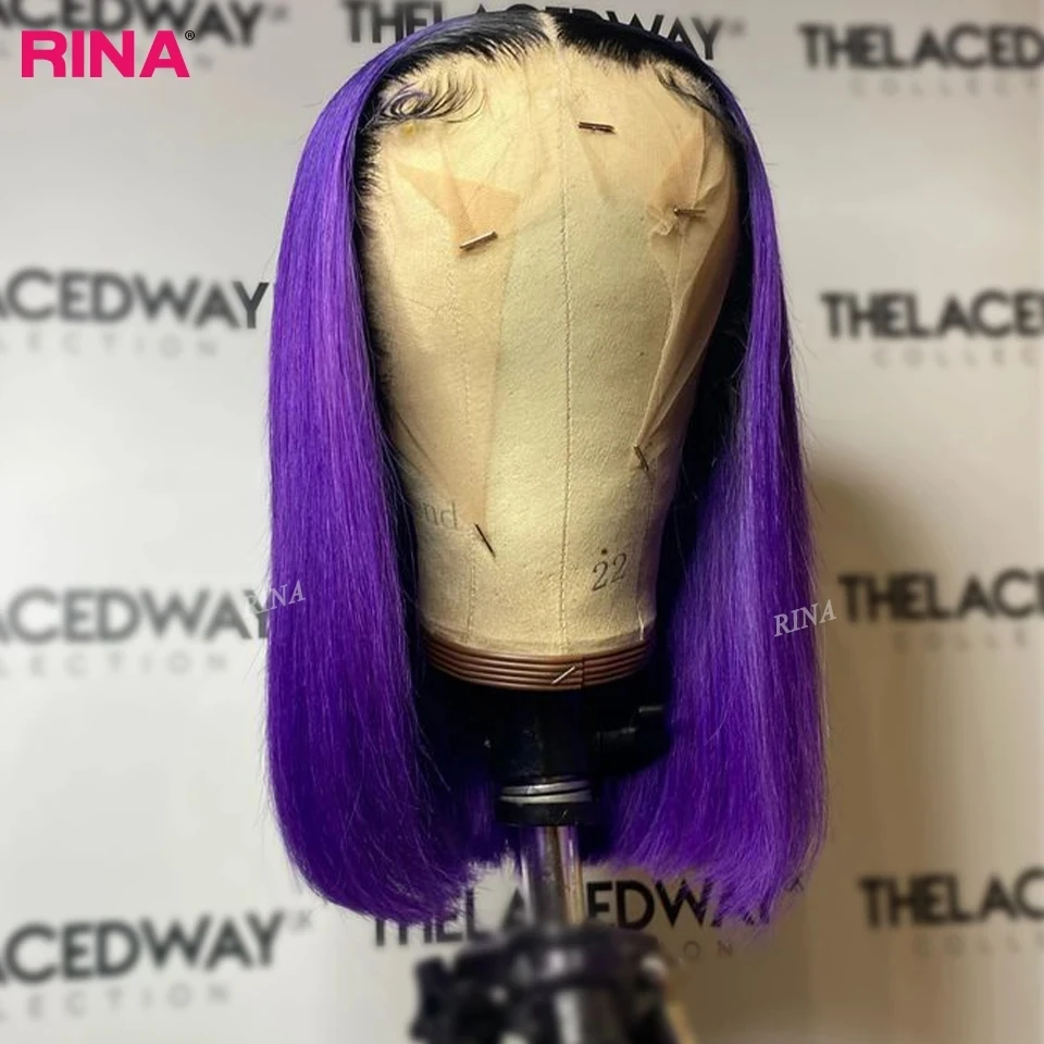 

1B Purple Straight Bob Wig Human Hair 13x4 Lace Front Wigs Pre Plucked with Baby Hair Short 180 % Lace Frontal Wig For Women