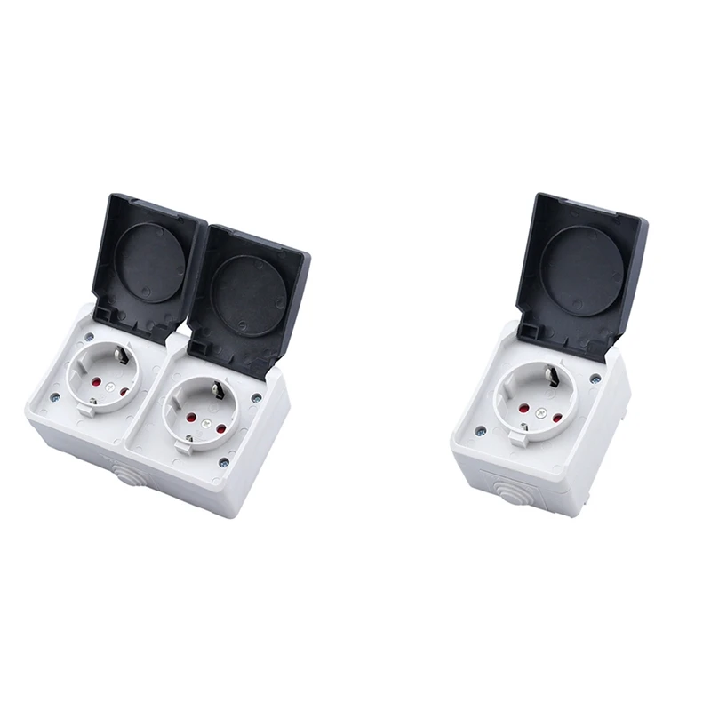 2P+E 16A 250V IP44 Outdoor Power Socket Wall Waterproof Dust-Proof Socket With Cover EU Plug