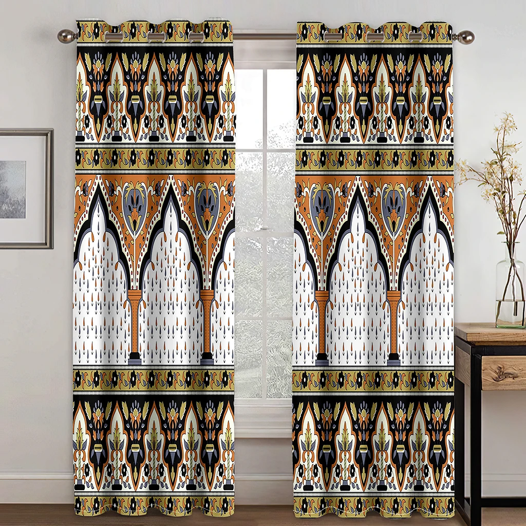 

Eritrean Bohemia Boho Saba Barquote Abstract Ethiopian Window Curtains for Kids Bedroom Living Room Kitchen Home Decor 2Pieces