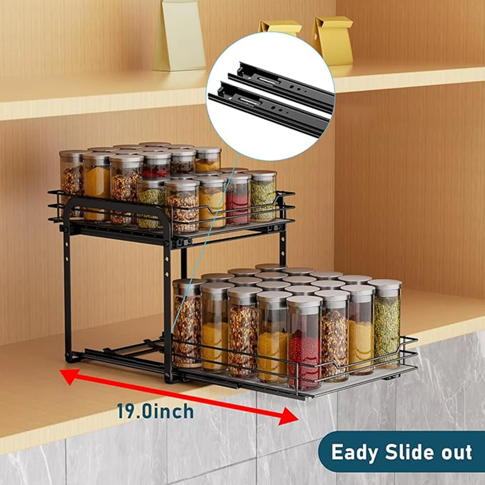 Pull Out Kitchen Sink Organizer Double Layer Drawer Rack Under Sink Pull Out Rack Carbon Steel