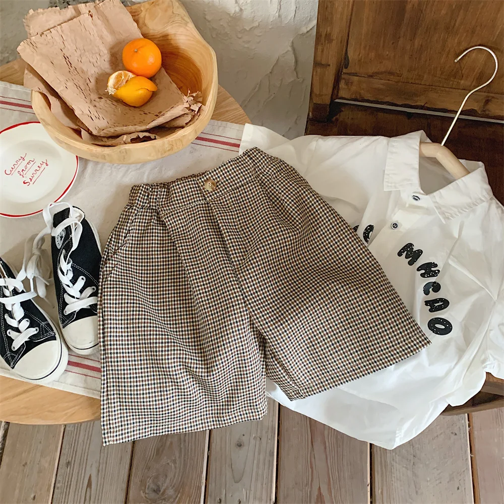 Children Clothing Summer Plaid Handsome Soft and Comfortable Pants 2024 New Boys Girls Fashion Korean Style Loose Suit Shorts