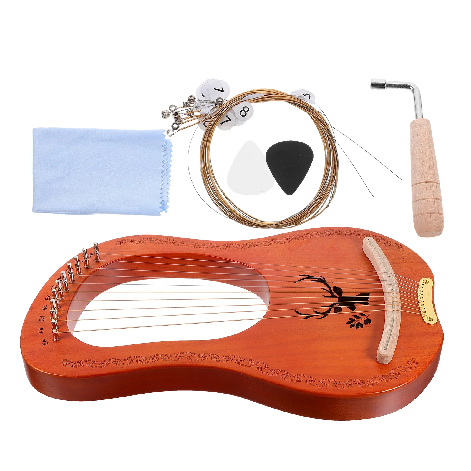 

Elk Box Piano Lyre with Tuning Wrench Musical Instrument 10-String Ancient Style Picks Harp Kit Practical