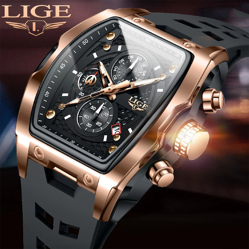 LIGE Men Watch Luxury Waterproof Quartz Wristwatch Chronograph Luminous Date Sport Silicone Clock Man Watches Relogio Masculino