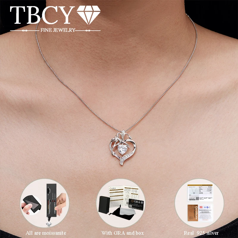 

TBCYD Full Moissanite Heart Pendant For Women 18k Plated S925 Sterling Silver with GRA Flower Necklace Choker Party Fine Jewelry