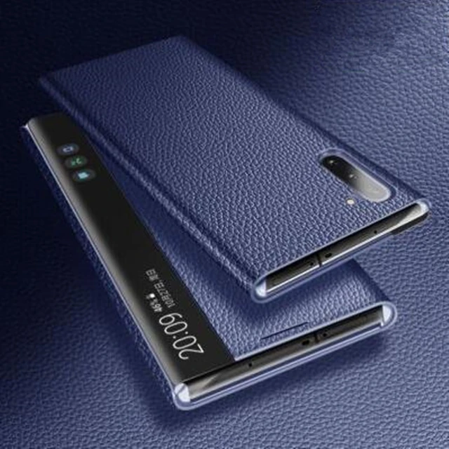 Retro Lychee Leather Cover For Samsung Galaxy Note 10 Plus Note10+ Window View Free-flip Smart Chip Phone Case For Note 20 Ultra