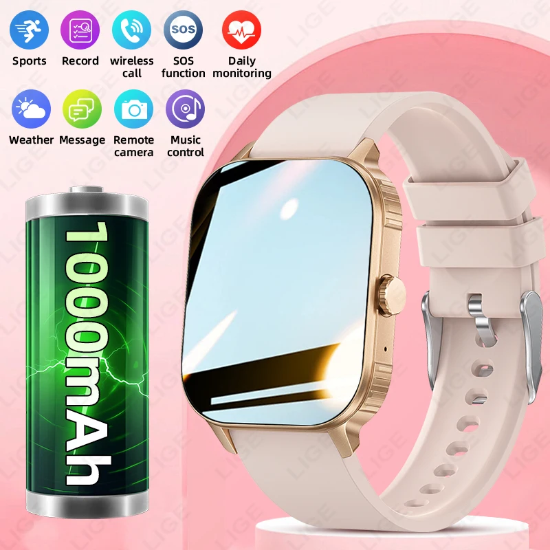 

LIGE 2025 New 1000 mAh Large Battery Smart Watch 2.04" HD Display Bluetooth Call Health Monitor IP68 Waterproof Sport Smartwatch