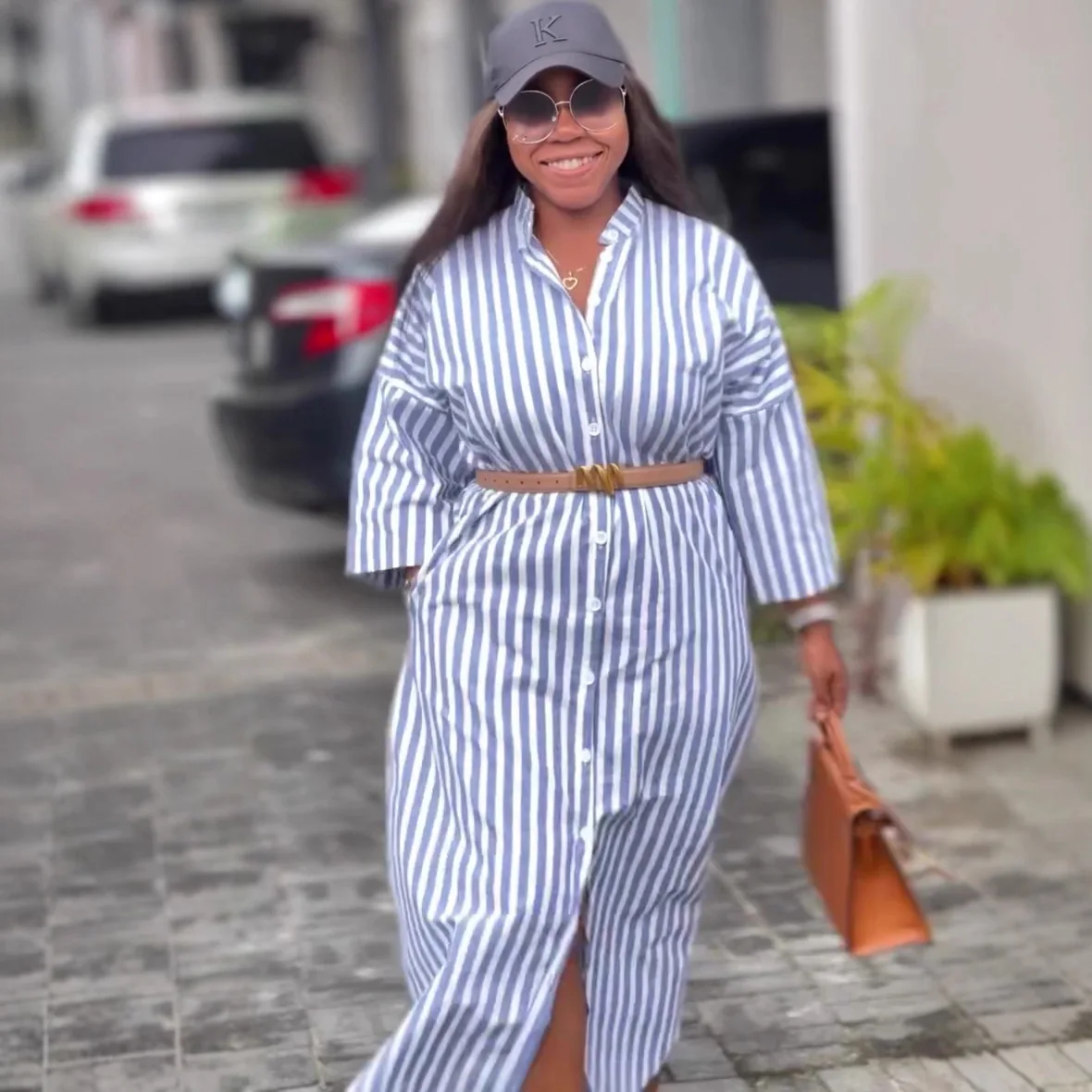 فستان نسائي طويل فساتين قميص عالية الخصر من Vestidos Y2k ملابس الشارع مخططة أنيقة بأكمام قصيرة للحفلات الليلية والعمل غير الرسمي #3