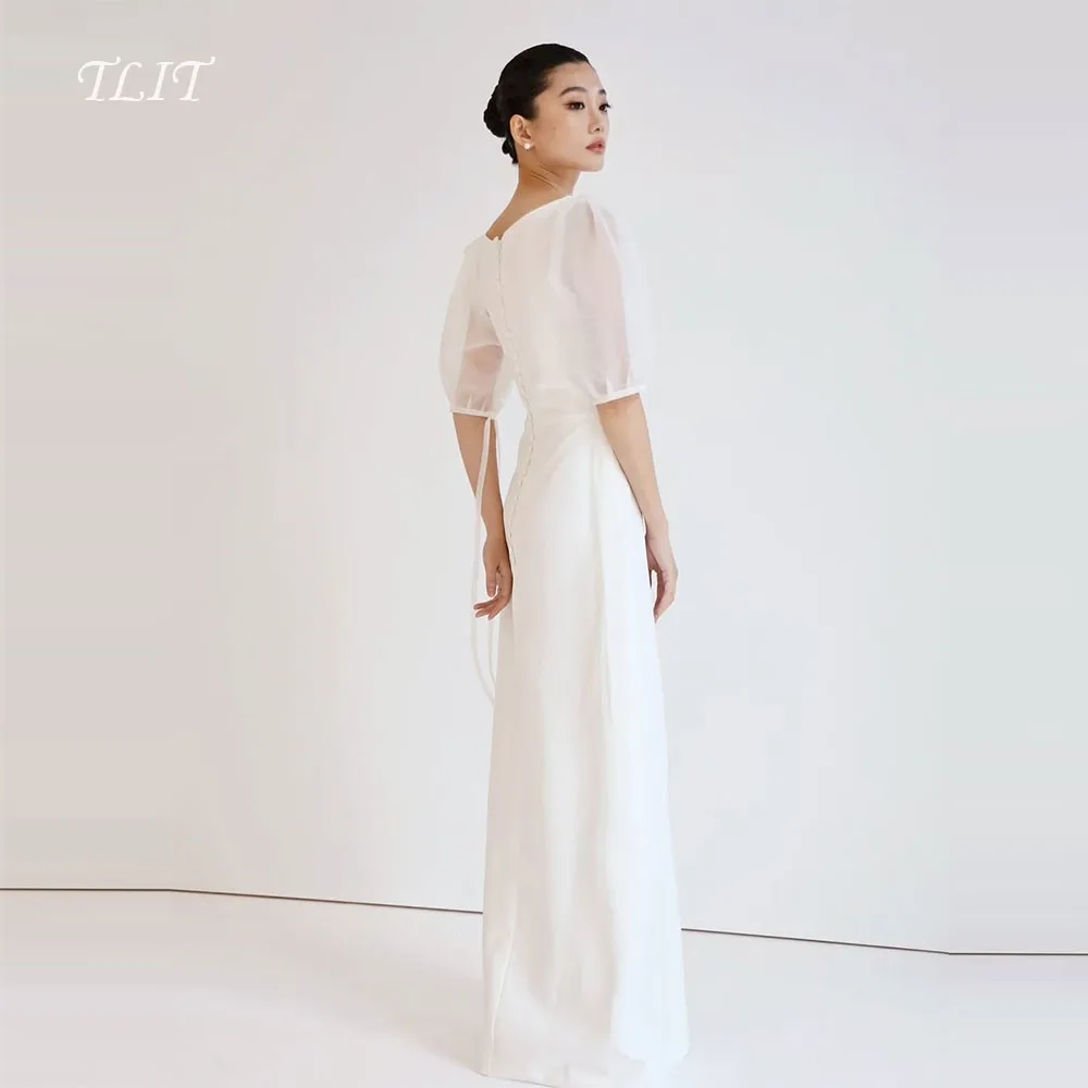 TLIT elegante vestido de novia de satén de seda blanca cuello cuadrado vestido de fiesta de manga Regular vestido de novia coreano fotos sesión personalizada