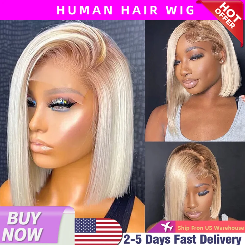 13x4 613 Blonde BOB Ombre Lace Fornt Wig Short Straight Bob Braizilian Human Hair Wigs Transparent Lace Frontal Wig Preplucked