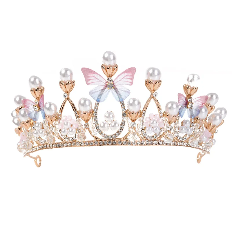 Princess Crown for Girls Baby Birthday Show Crown Tiara Diadem Silver Color Crystal Floral Wedding Bridal Hair Head Accessories