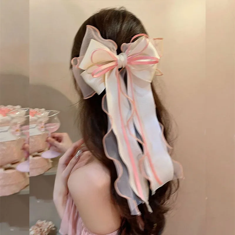 1 Stück große süße Schleife Haarspangen mit langen Bändern Mode Haarschmuck für Frauen Mädchen Tägliche Party Styling Haarspangen – Detail 2