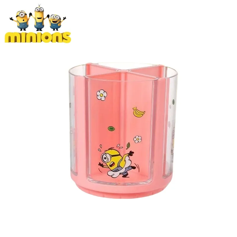 Minions series anime character cartoon cute rotating pen holder creative personality kawaii desktop storage bucket ornament gift