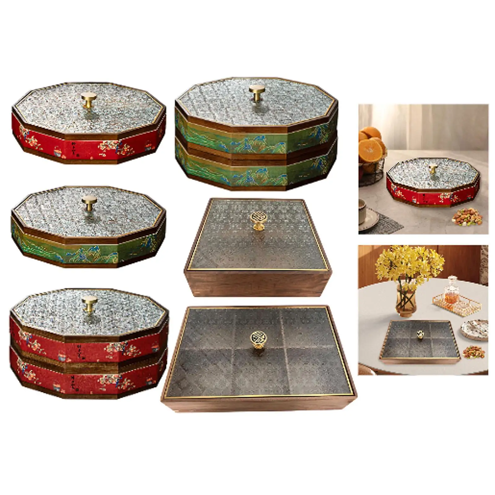 

Divided Serving Box with Lid Spring Festival Snack Box for Candy Treats Nuts
