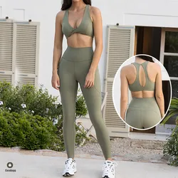 XL 1/2PCS Damski biustonosz sportowy Zestaw do jogi Zestaw gimnastyczny Legginsy treningowe dla kobiet Wysoka talia Kieszeń Spodnie sportowe Fitness Dres Aktywne noszenie