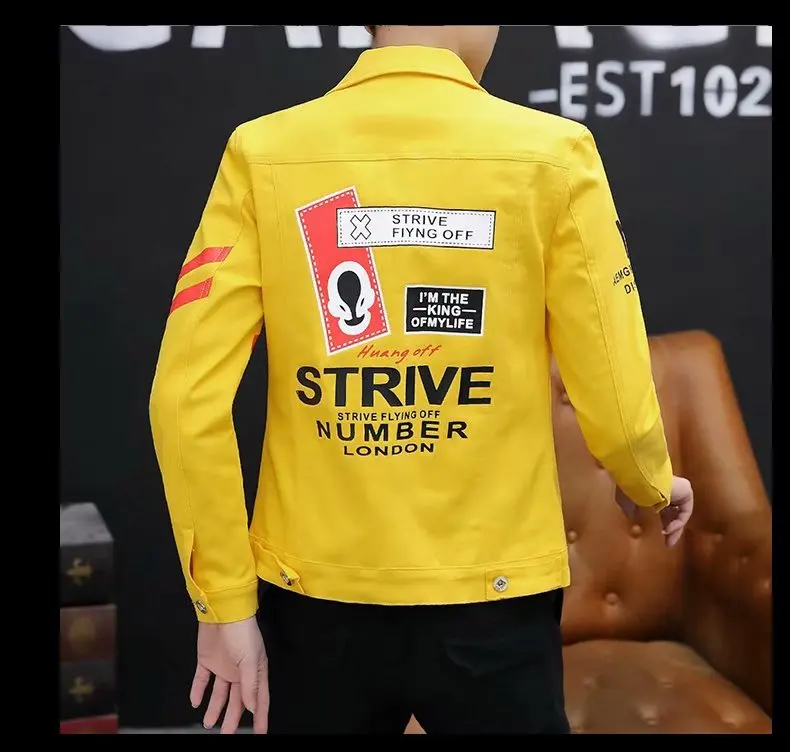 슬림핏 남성 데님 재킷 트렌디 캐주얼 재킷 학생복 가을 신상 편안한 면 폴리에스터 혼방 긴팔