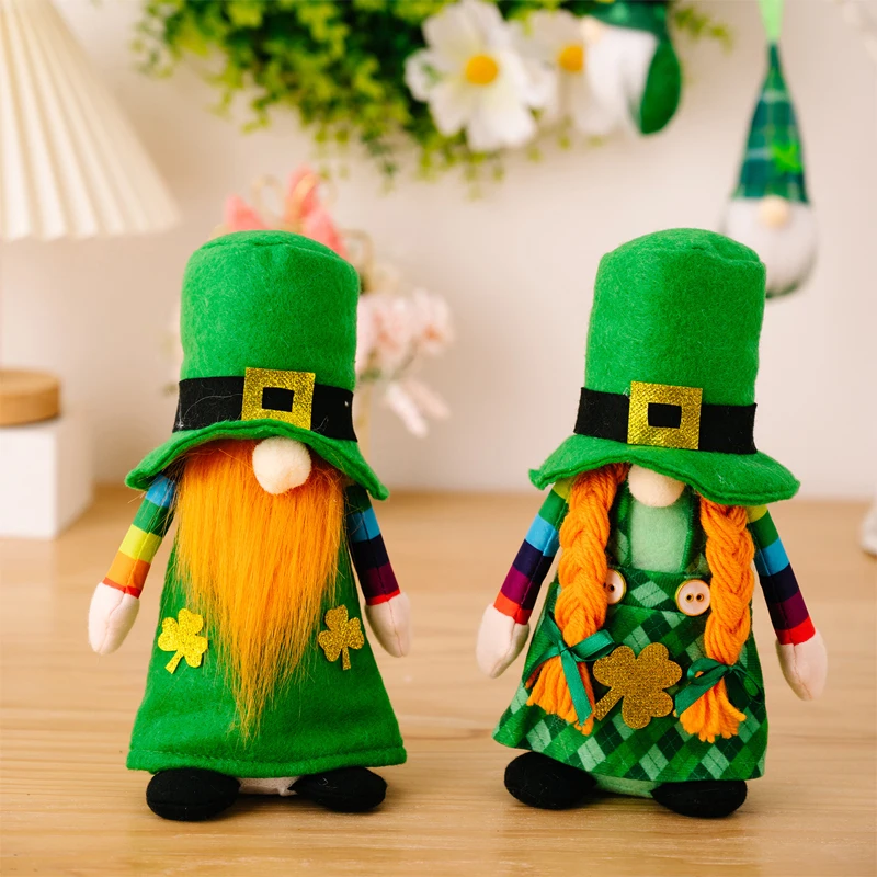 Irish Festival Green Faceless Doll St. Patrick Clover Doll Decoration Office Home Desktop Decoration Gift Soft Small Doll