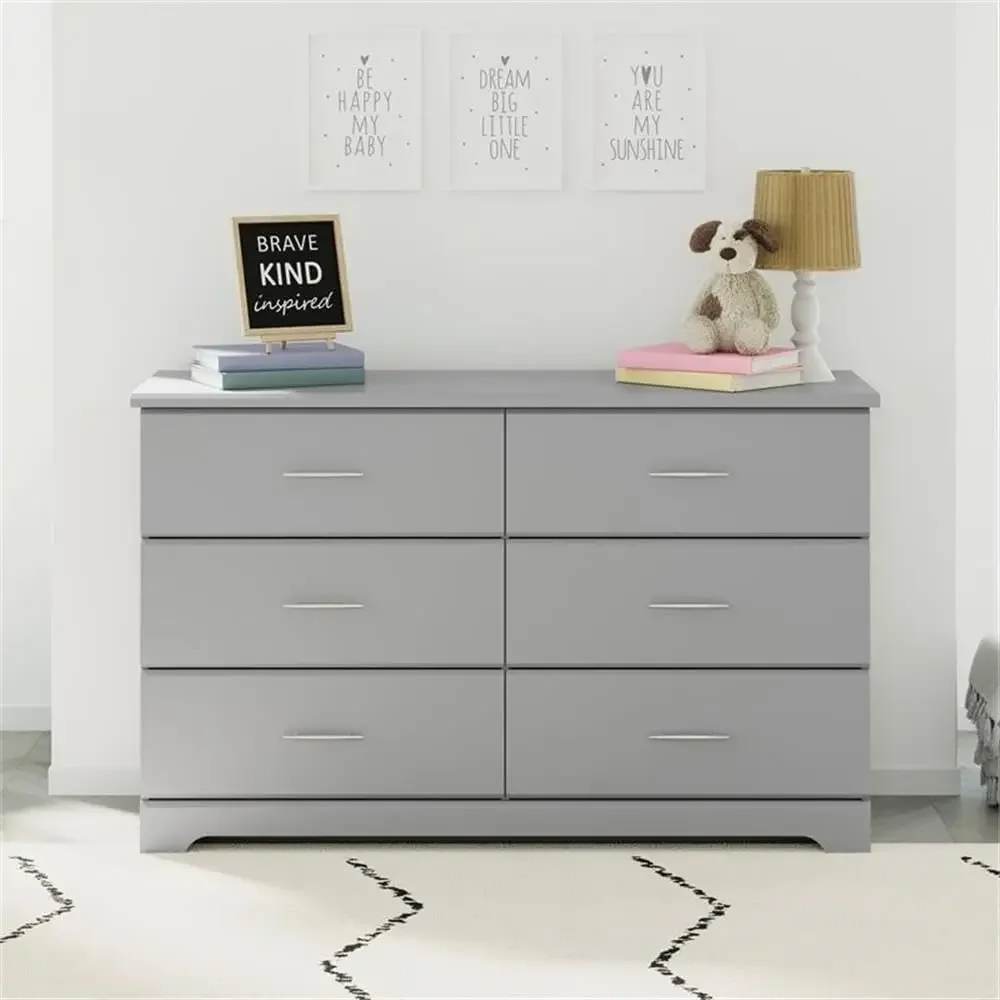 6 Drawer Double Dresser (Pebble Gray) Gold Certified, Easy-to-Match Double Dresser for Nursery