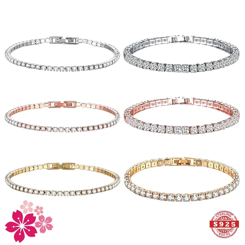 

Hot Selling Exquisite 925 Sterling Silver Tennis Bracelet Hip-hop Trend Gold Men's and Women's Bracelets Crystal Jewelry Gift