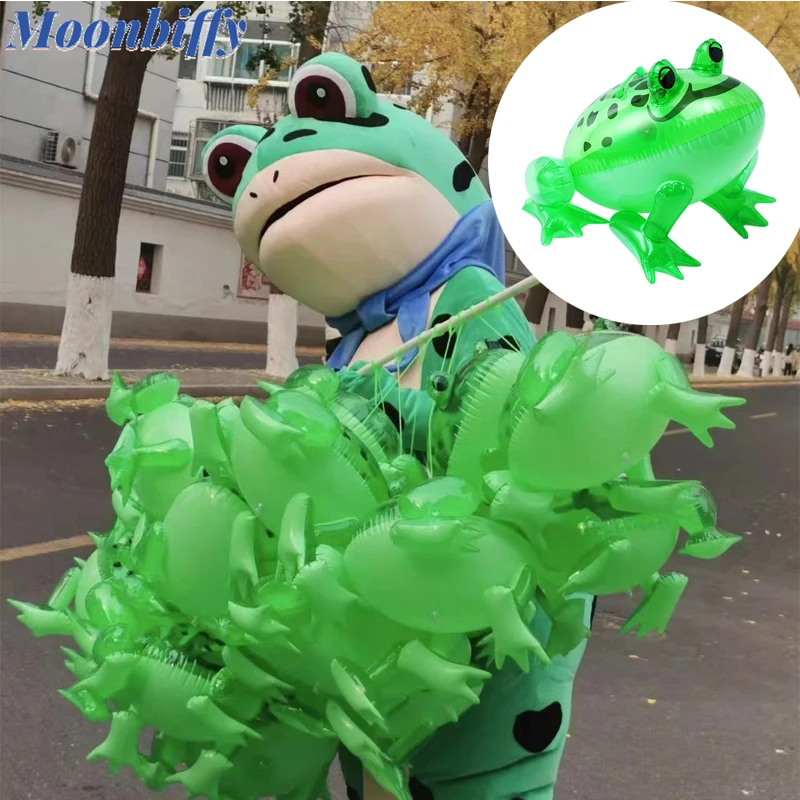 Inflatable Green Frog Shining Eyes Cartoon Frog Model Party Decor Classic Toys for Children Toddlers Boys Girls Toad Jungle Toys