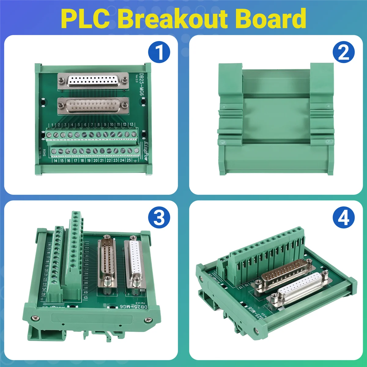WFF DB25 DIN Rail Mount Interface Module Male/Female Connector Breakout Board