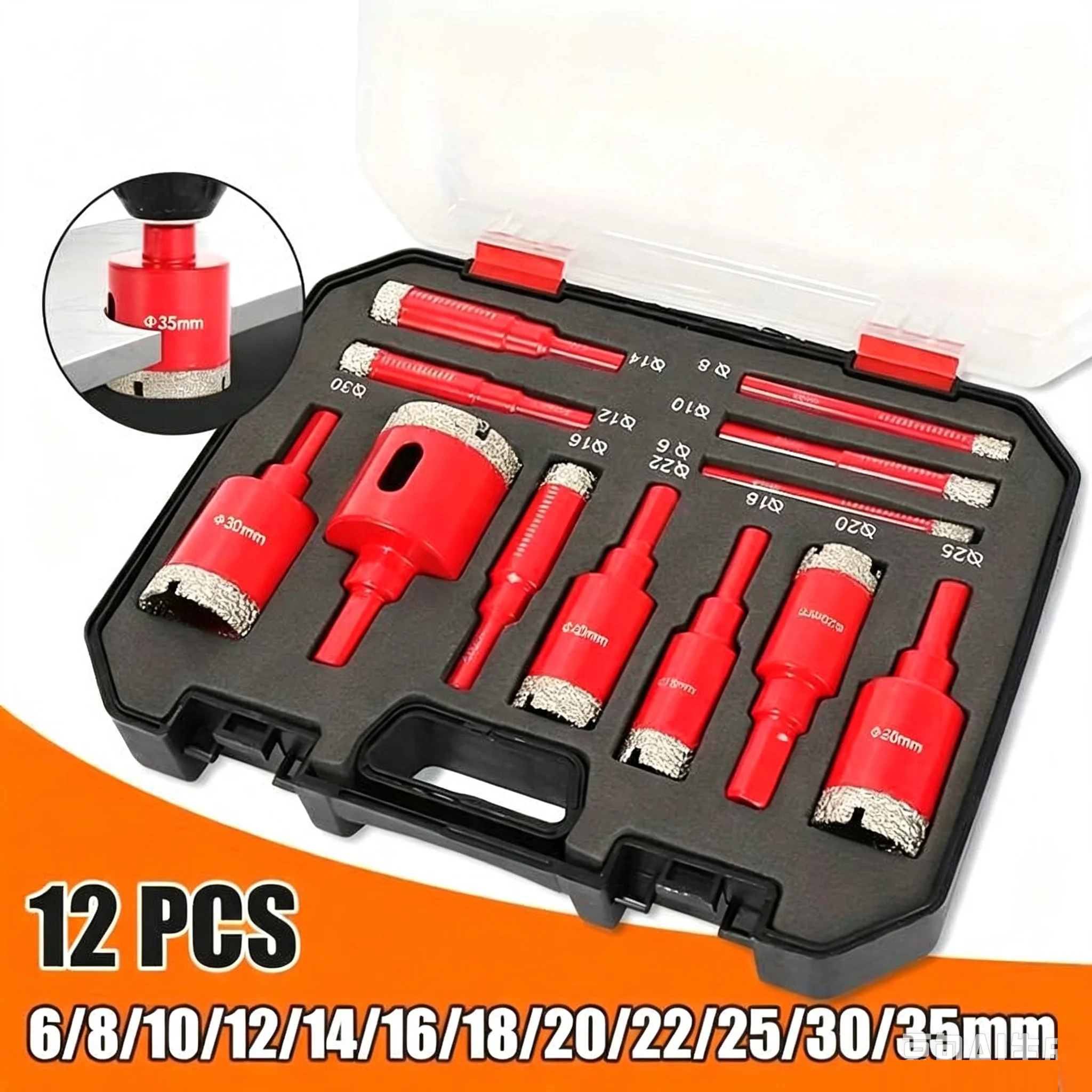 12Pcs Dry Diamond Hole Saw Drill Bit Set 6‑35mm Tile Hole Opener for Ceramic Marble Granite Vitrified Brick Glass Stone Drilling
