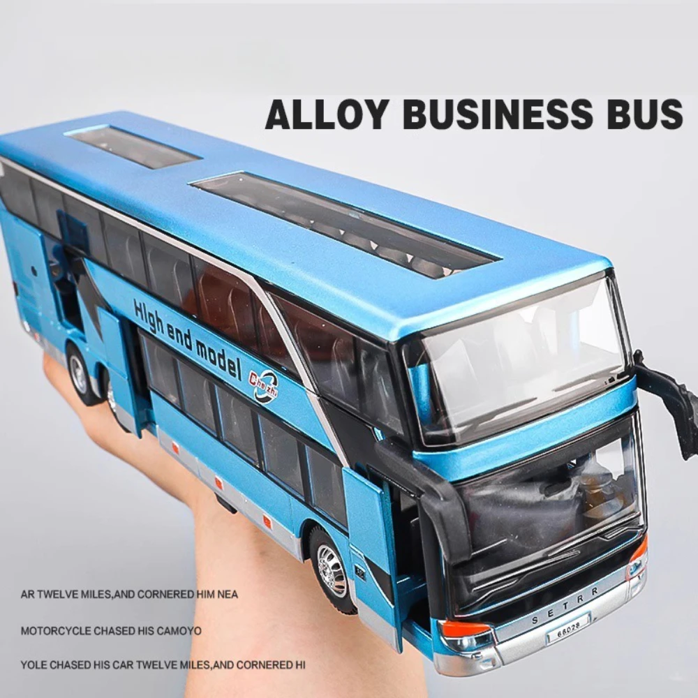 1:30 Business Double Decker Alloy Bus Models Toys Diecast Cars Doors Opened Sound Light Pull Back Miniature Car Christmas Gifts