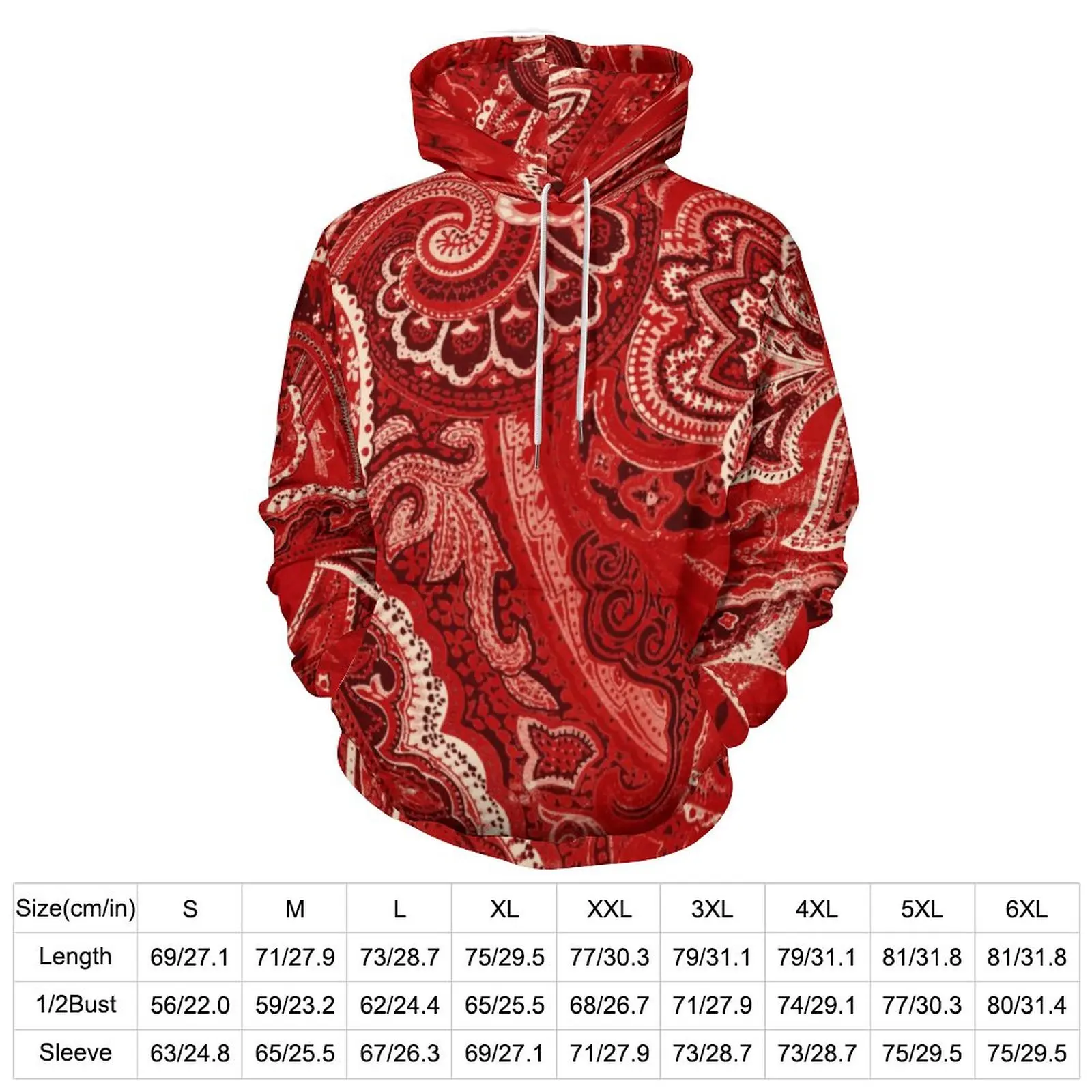 Red Paisley Print Casual Hoodies Abstract Floral Streetwear Hoodie Couple Long Sleeve Hip Hop Graphic Top Birthday Present