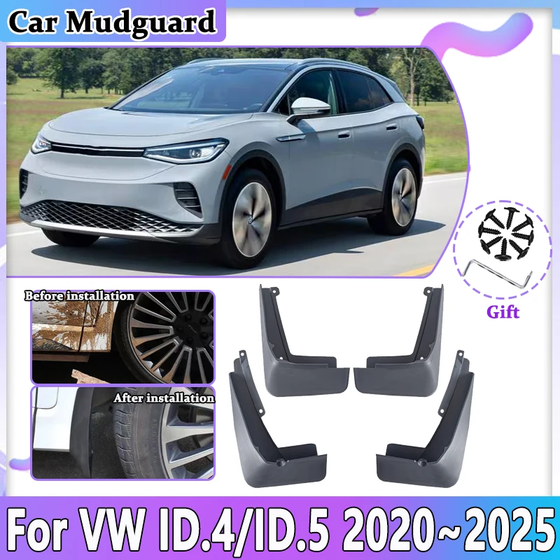 

Car Front Rear Wheel Mud Flaps For Volkswagen VW ID.4 ID.5 ID4 ID5 2020~2024 2025 Mudguards Guards Fender Mudflaps Accessories