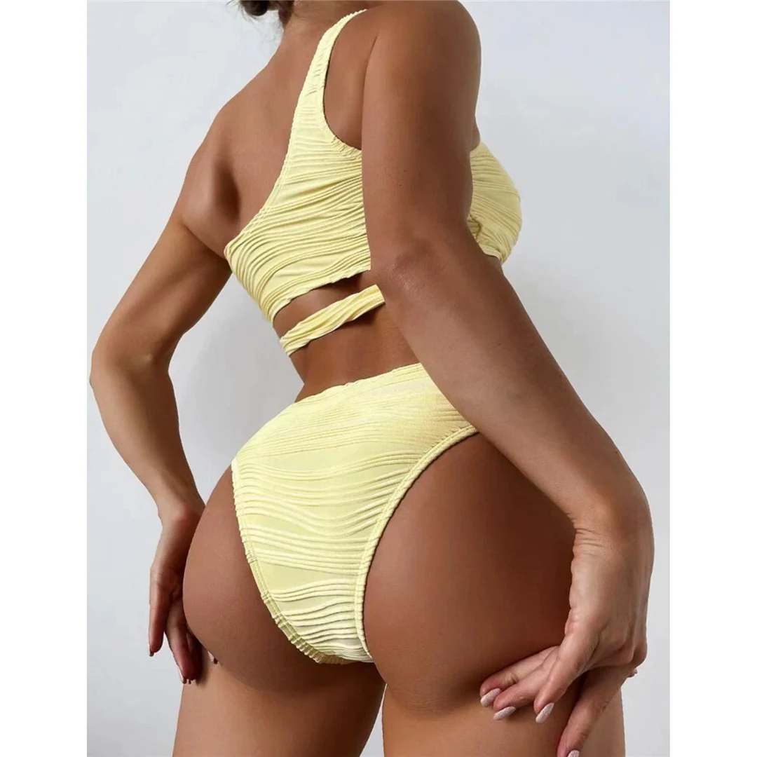 Sexy One-Shoulder-Bikini mit gerafftem Design und Metallring, zweiteiliges Bikini-Set, Damen-Badebekleidung, Badeanzug, Badebekleidung, Badeanzug, Modell V4134 – Detail 8