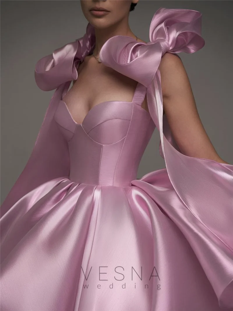 OIMG Princess Pink Sweetheart Neck Prom Gowns Off The Shoulder Formal Party Gown Short Evening Dress Customized image 3