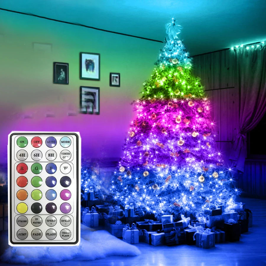 2023 السنة الجديدة الديكور عيد الميلاد الجنية سلسلة أضواء في الهواء الطلق 20 متر 200LED RGB الأسلاك النحاسية جارلاند أضواء للحزب حديقة الفناء #4