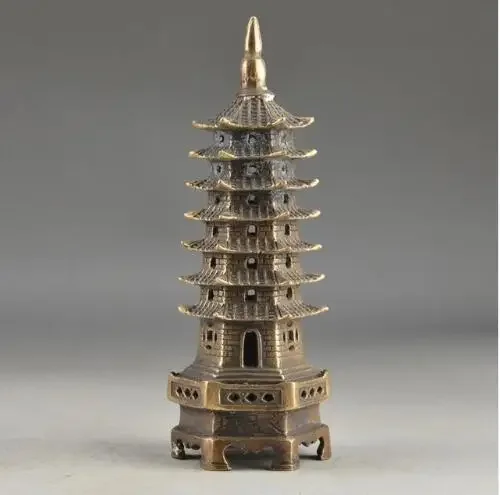 China Brass Vintage Handwork Hammered 7 Storey Exorcist Collectable Towerv decoration