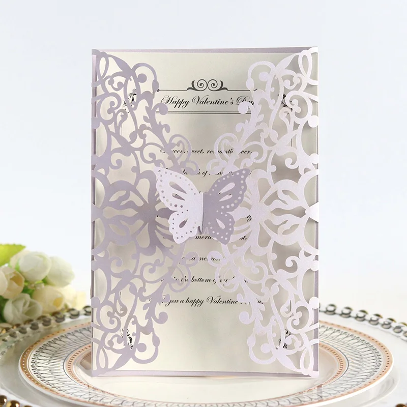 50Pcs Laser Cut Paper Wedding Invitation Cards Cover Valentine's Day Birthday Party Customized DIY Decorations Favor