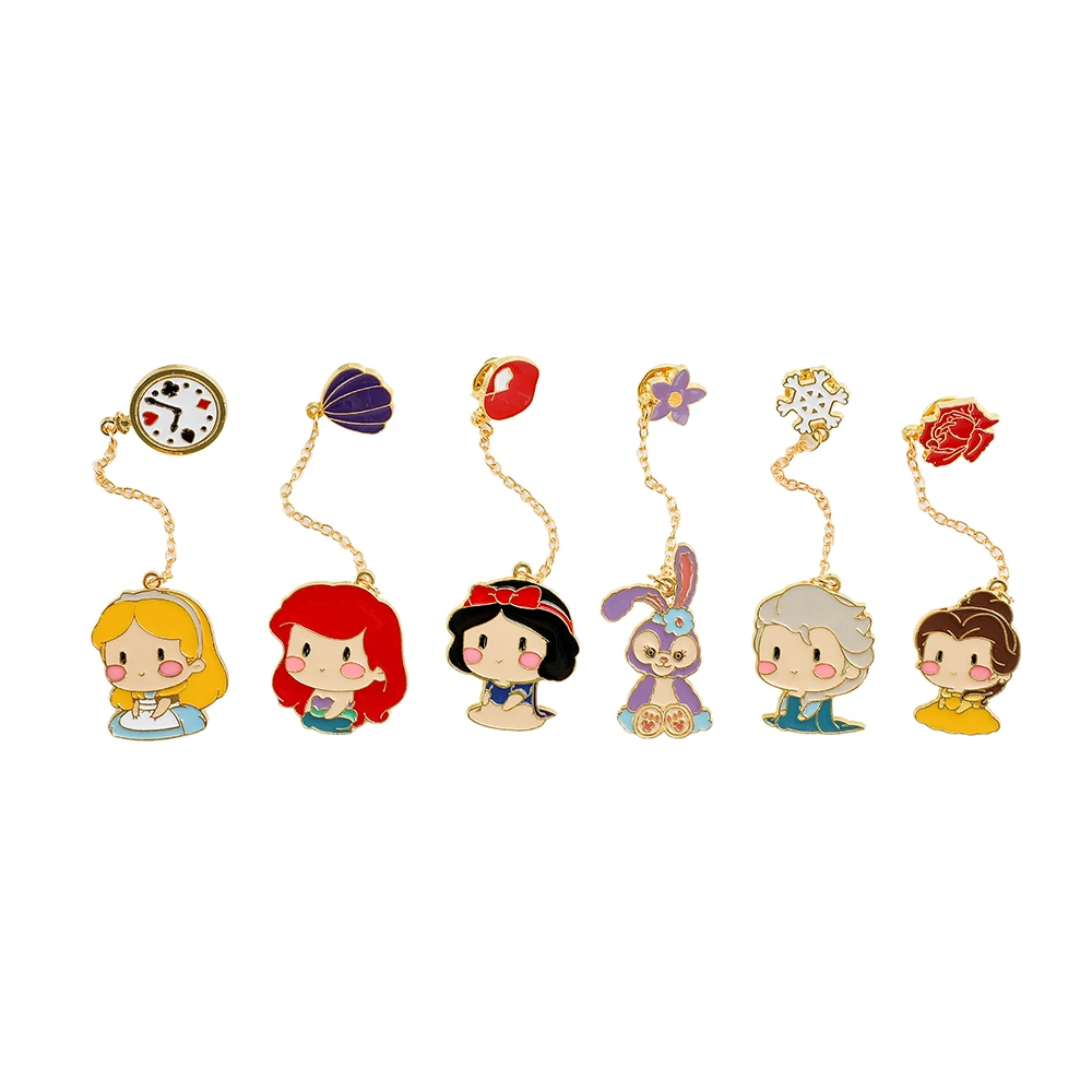 Broche de cadena de princesa de Anime, 6 uds., bonito StellaLou, la Sirenita Ella, Pin esmaltado, insignia de Metal, joyería, ropa, mochila