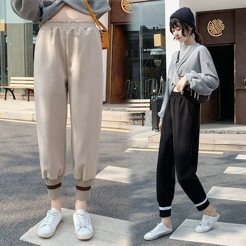 

Повседневные универсальные брюки Harun для женщин на весну и осень, новые свободные и универсальные брюки с высокой талией на резинке, контрастные цвета