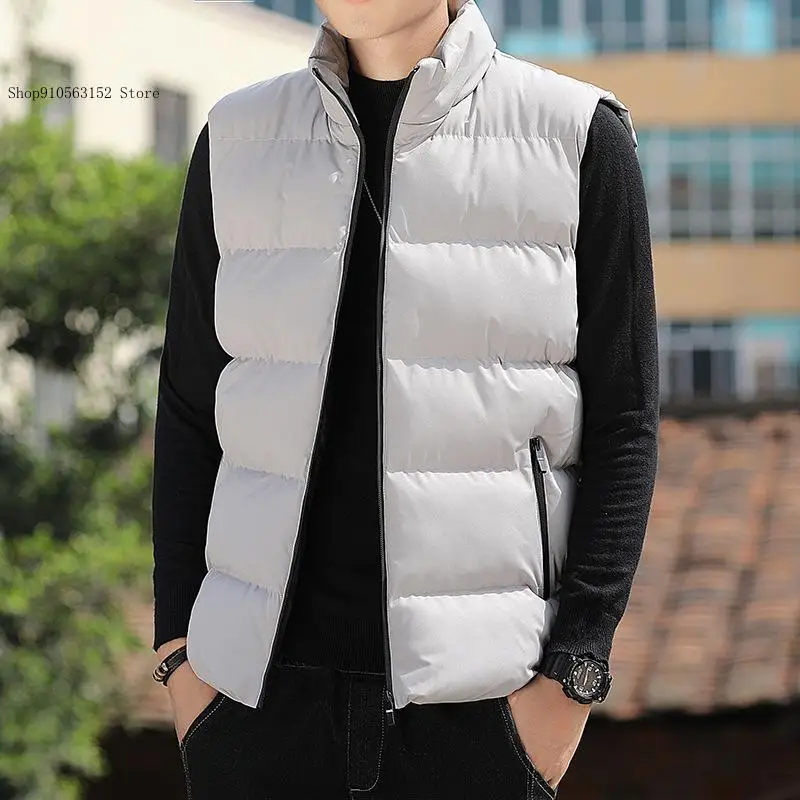Spring and Autumn Winter Casual Commuting Pure Color Korean Edition Sleeveless Cotton Jacket Vest for Men