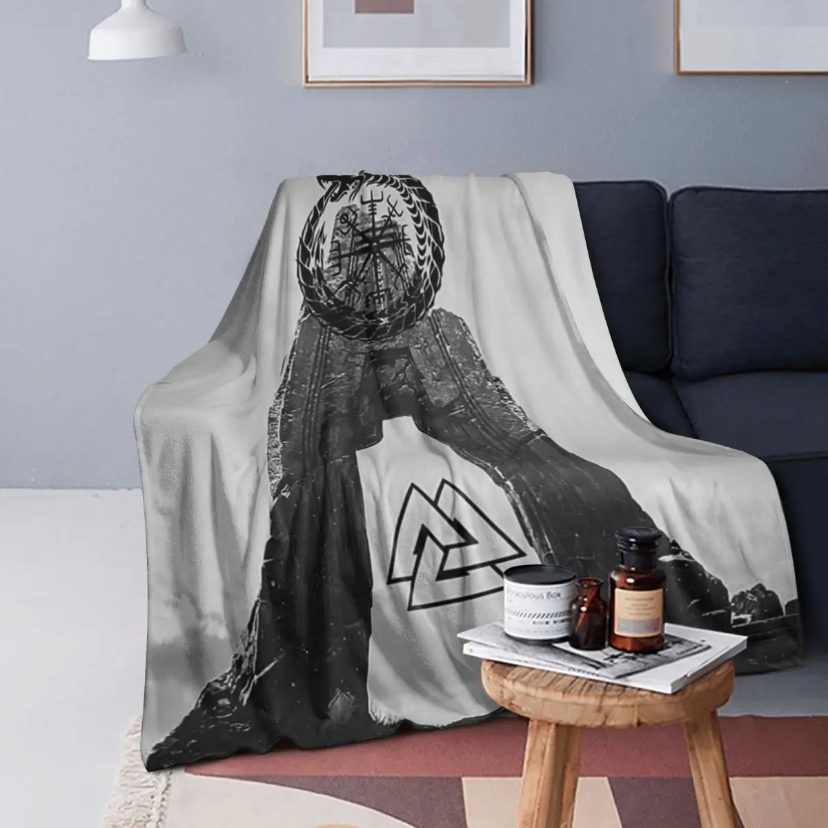 

Nordic Viking Odin Valhalla Valknut Blankets Soft Warm Flannel Throw Blanket Plush for Bed Living room Picnic Travel Home Couch