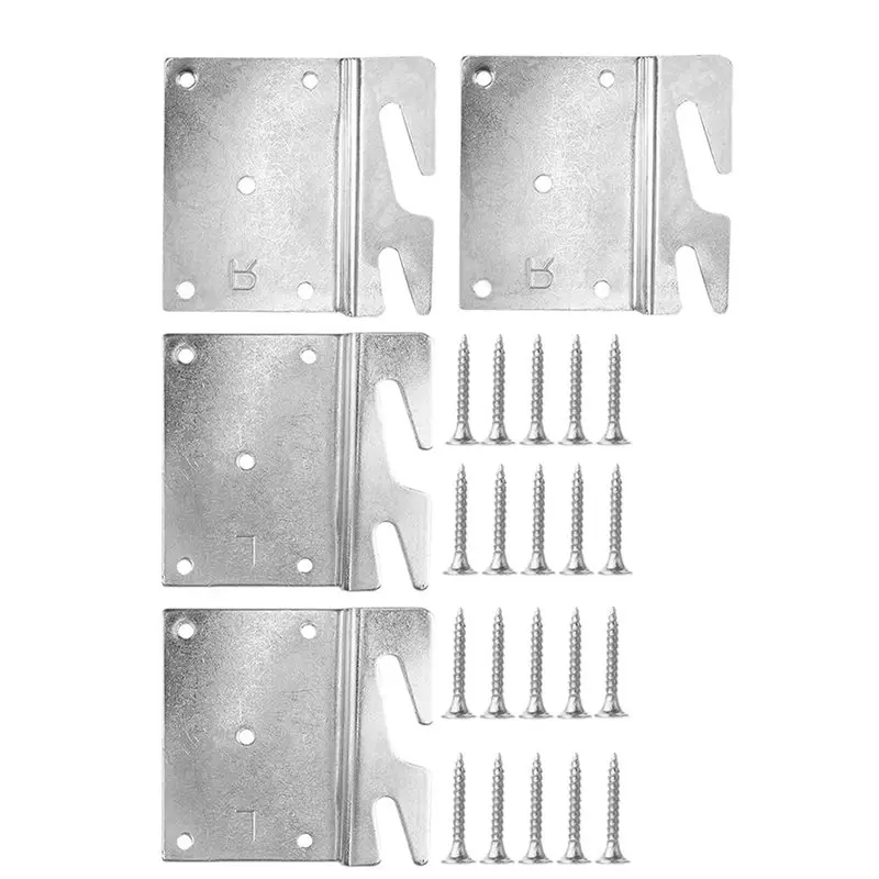 ABDJ-Replacement Parts With Mounting Screws, Universal Bed Frame Brackets, 4 Pcs Bed Rail Hooks Plates For Headboard Footboard